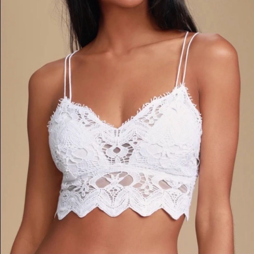 Free People White Lace Bandeau Bralette with Double Straps
